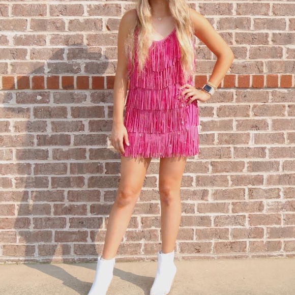 Nylon Apparel Nashville Fringe Crystal Cha Cha Dress Womens Size Large NWT - Picture 1 of 9